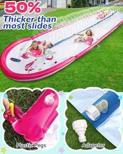22ft Unicorn Print Double Lane Water Slide with Sprinkler and 2 <b>Surf</b> Riders for Kids Backyard Racing - Product Image 4