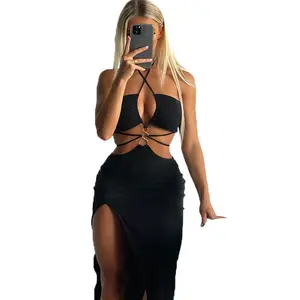 Latest Design Fashion Backless Party Dress Sexy Strapping Buttock Club Women Elegant Dresses