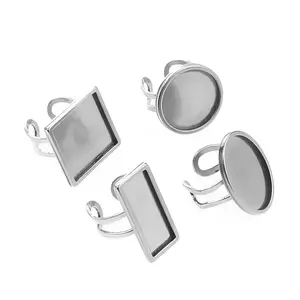 Stainless Steel Round Square Rectangle Heart Oval Hollow Cabochon Ring Blank Base Setting DIY Bezels for Rings Jewelry Making