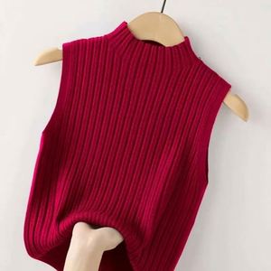I-0669 Pull col roulé tricoté plat respirant anti-plis chic et décontracté pour femme, manches courtes, longueur standard, devant uni – Meilleure vente - Product Image 4