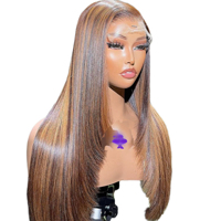 Perruque Lace Frontale 13x4 en Cheveux Humains Ombré Brun Blond Lisse avec Cheveux de Bébé Naturels, Raie Libre, Plusieurs Longueurs, pour Usage Quotidien et Fêtes
