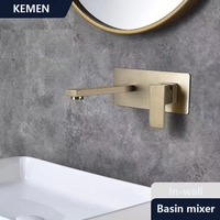 Robinet de lavabo encastré mural en acier inoxydable 304 sans plomb, mitigeur de lavabo de salle de bain à poignée unique, eau chaude et froide