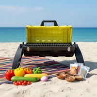 Barbecue portable pliable de type valise au charbon de bois avec couvercle hermétique et thermomètre intégré pour les voyages en voiture