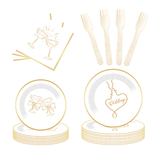 Juego de vajilla desechable para fiesta de bodas DAMAI, platos de papel iridiscentes con diseño dorado para despedida de soltera, suministros para 8 personas - Product Image 4