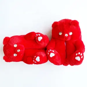 Hot sale blue teddy bear slippers for women animal prints slippers 2023 new arrivals fuzzy furry bear slippers shoes