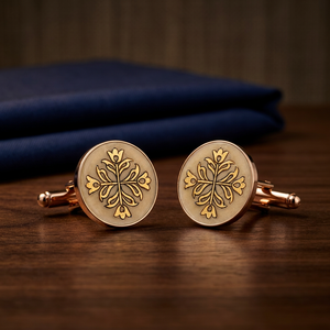 Vintage Tulip Cross Engraved Antique <b>Gold</b> Metal Cufflinks Mayrabygungun Handmade for Men's Weddings Anniversaries Parties <b>Formal</b> - Product Image 5