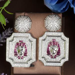 Hibide ต่างหูแบบห้อยสไตล์อียิปต์ขนาดใหญ่หรูหราสำหรับผู้หญิงงานแต่งงานลูกบาศก์เซอร์โคเนีย CZ Dubai Boucle สำหรับเจ้าสาว E-604 - Product Image 2