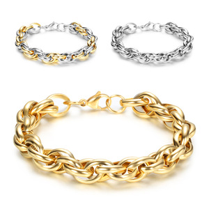 Bracelet torsadé en acier inoxydable 10 mm bicolore or pour homme, bijou cadeau - Product Image 1