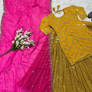ดอกไม้ที่สวยงามพิมพ์ Organza Lehenga Choli พร้อม Dupatta สําหรับผู้หญิงชุดปาร์ตี้สวมใส่เทศกาล lehenga โชลี Organza ดุปัทตา - Product Image 1