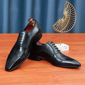 Chaussures habillées pour hommes, style britannique, en cuir véritable, à bout pointu, à lacets, type Oxford, pour la conduite, rehaussantes - Product Image 3