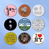 Broches de Esmalte con Frases Positivas sobre Salud Mental, Broche con Texto Inspirador