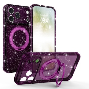 เคสโทรศัพท์ใสแบบแม่เหล็กวิบวับสำหรับ iPhone 18 15 16 17 Pro Max พร้อม 360 °   ฝาครอบกันกระแทกแบบมีปุ่มสัมผัส AI พร้อมขาตั้งแบบวงแหวน - Product Image 5