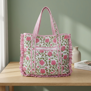 Sac fourre-tout vintage fait main, grande taille, couleur unie, en coton indien lavable, fermeture éclair, sac d'épicerie imprimé, idéal été-printemps - Product Image 1