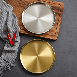 Stainless Steel Round Plate Shallow Dish For Barbecue Dessert Fruit Tray Flat Bottom Multi Size Food Grade - Product Image 2
