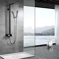 Ensemble de douche mural haut de gamme en laiton pour hôtel - Pommeau de douche pluie et cascade avec douchette à main et barre coulissante