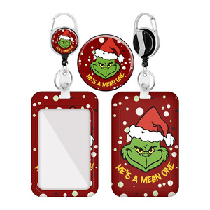 Cross-border foreign trade green monster Christmas hat easy-pull <b>buckle</b> retractable badge scroll Merry Christmas vertical card - Product Image 1