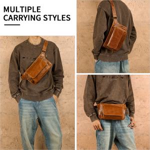 <span class=keywords><strong>Riñonera</strong></span> cruzada Retro para <span class=keywords><strong>hombre</strong></span>, bolsa <span class=keywords><strong>de</strong></span> cuero genuino con cremallera, geométrica personalizada para Casual para <span class=keywords><strong>Amazon</strong></span> Commuting - Product Image 2