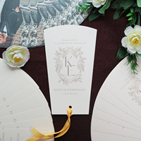 Programa DE BODA Fans Forma Invitaciones con fotos Programas de fans dorados Tarjetas Monograma de aluminio de lujo con cinta