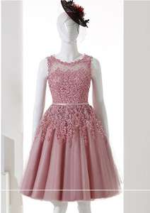 10 अलग-अलग रंग भ्रम गर्दन बेडेड एपलिक मिनी लंबाई दुल्हन एक लाइन लघु पार्टी प्रोम कपड़े - Product Image 6