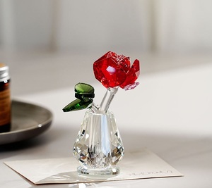 크리스탈 로즈의 명예 붉은 꽃 녹색 잎 K9 크리스탈 꽃 유리 공예 선물 기념품 테이블 장식 - Product Image 6
