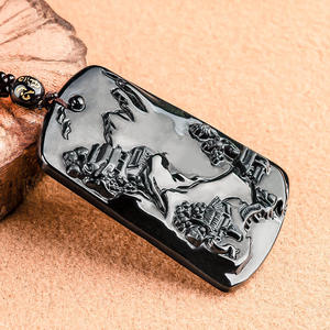Pendentif Paysage en Jadeite Noire Naturelle Authentique pour Homme, Vente en Gros de Pendentifs en Jade, Design Original C070 - Product Image 4