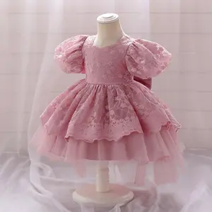 Großhandel Säuglings mädchen Rot Weiß Mesh Tutu Hochzeits feier Kleid Baby Mädchen Geburtstag Braut Prinzessin Kleid