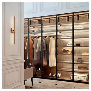 Luxury High-end Walk in Wardrobe Custom Made Elegant Design L Shape White Paint Plywood Closets with Glass <b>Doors</b> and Shelves - Product Image 3
