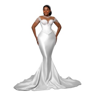 Wedding Dress Mermaid Satin Strapless White Plus Size Fitted Gown For Women - Product Image 5