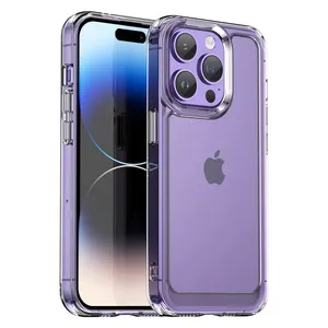 透明硬水晶透明亚克力手机外壳适用于iPhone 14紫色外壳15 Pro Max 13 12 11手机外壳