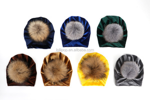 Inverno Del Bambino Della Ragazza Turbante Velluto Beanie Cappello Infantile India Soft Real Pelliccia Pom Pom Turbante Copricapo Cap - Product Image 4