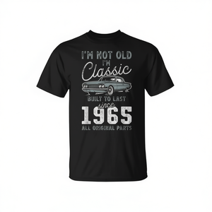 Camiseta clásica de cumpleaños con diseño de coche de 1965, unisex, para adultos, cuello redondo, manga corta, hecha para durar, todas las piezas originales - Product Image 2