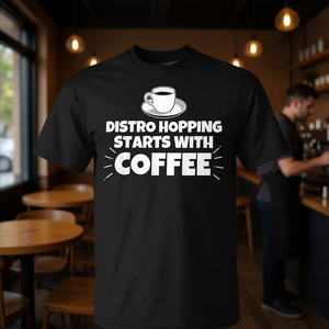 Camiseta Distro Hopping Starts With Coffee, camiseta gráfica divertida, ropa informal para hombres y mujeres - Product Image 3