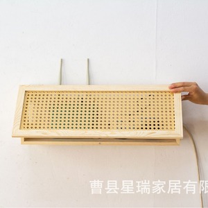 Caja de almacenamiento para router de estilo japonés, de ratán y madera maciza, caja de almacenamiento para módem WiFi montada en la pared, ocultador de cables de alimentación y enchufes. - Product Image 4