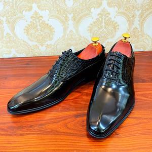 Zapatos Oxford de Vestir para Hombre, de Cuero Genuino de Lujo, Hechos a Mano, con Punta Cuadrada, Cordones, Antideslizantes, Transpirables, con Diseño de Parches, para Bodas y Negocios, Nuevos - Product Image 1
