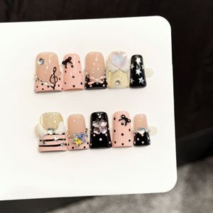 Nuevo Producto Lanzado, Composición Musical Rosa-Negro, Color Contrastante, Notas de Puntos de Polka, Uñas Hechas a Mano con Diseño de Pico de Pato Dulce y Moderno - Product Image 1