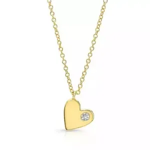 2023 Wholesale Custom New Jewelry Arrivals Stainless Steel Custom Heart Pendant Solid Slanted with Single Diamond Women Necklace