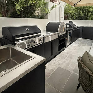 Custom Wood Grain Modular 304 Stainless Steel Outdoor Kitchen Antirust Durable SS304 Garden Outdoor Kitchen with <strong>BBQ</strong> Grill Sink - Product Image 2