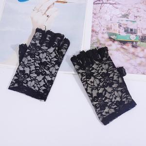 Costume Black White Khaki Floral <b>Fingerless</b> for Party Bridal Wedding Half Finger Lace <b>Gloves</b> - Product Image 2