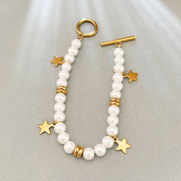 Bracelet de perles d'eau douce baroques, motif roue de la fortune, étoile et pompon, perles naturelles, bijoux porte-bonheur pour femme, vente en gros