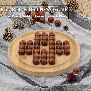 Jeu de solitaire en bois avec billes en bois naturel – Jeu de stratégie classique, puzzle de table, divertissement familial, défi mental - Product Image 2