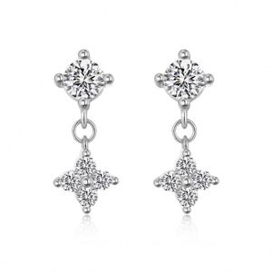 Dylam Charm Tiny Jewelry Women Rhodium 18K Gold Plated 925 Silver 5A Zirconia Four Leaf Clover <b>Stud</b> <b>Earrings</b> Jewelry <b>Earring</b> - Product Image 1