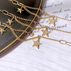 Xinfly 18K <b>Solid</b> Gold Shining Star Layered Chain Link <b>Bracelet</b> & Anklet for Weddings & Gifts Featuring Diamond - Product Image 5