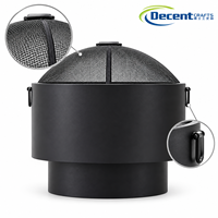 Brasero rond en fer pour jardin, avec couvercle en maille métallique noir mat anti-étincelles, poignées latérales et base, pour extérieur