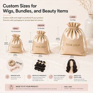 Sac à cordon en satin de soie rose imprimé sur mesure, sac à poussière, sac de rangement pour bijoux, cils, perruques, sac en satin de soie pour cadeau - Product Image 5