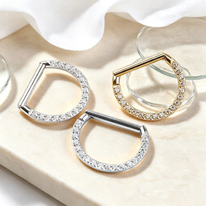 <span class=keywords><strong>Piercing</strong></span> de titanio F136 G23 con forma de D, estilo punk, con cristales de imitación, para pezón, oreja y cartílago, para mujeres y niñas - Product Image 1