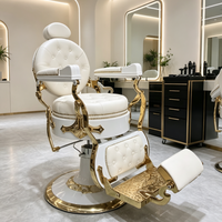 Fauteuil de Barbier Vintage de Luxe Blanc et Or Hydraulique Inclinable en Cuir Capitonnée pour Salon de Coiffure OEM – Vente en Gros