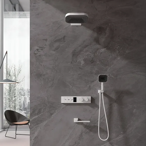 Modern verchroomd wandgemonteerd douchesysteem uit 2025 met regendouchekop en handdouche, ingebouwde douchemengkraan - Product Image 4