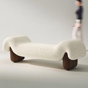 Creative Textured Velvet <b>Shoe</b> Changing Bench Italian Minimalist Design Multi Function Entryway Furniture - Product Image 1