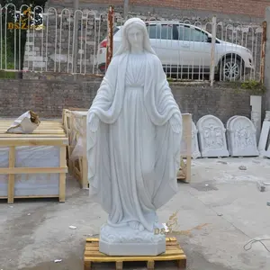 定制基督教经典宗教圣人雕塑，大小天然白石大理石母亲圣母雕像出售