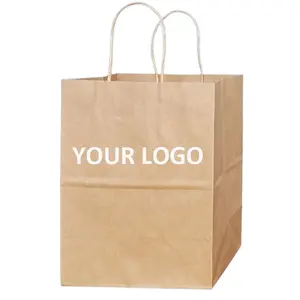 Wholesale Brown Kraft Paper Bag with Handle For Takeaway Fast Food